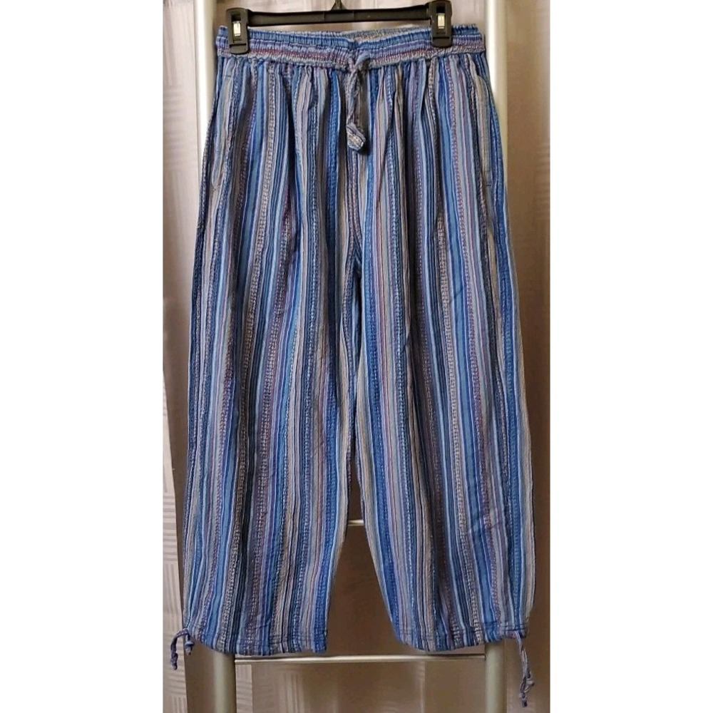 Ganesh Pants 28x22 Blue Striped Cotton‎ Regular Fit Beach Yoga Namaste